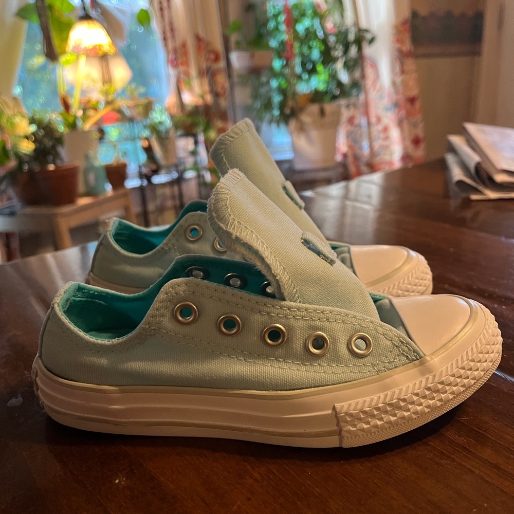 Converse Kids Light Blue  green Canvas Sneakers